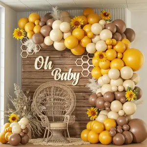 140pcs Bee Balloon Arch Garland Kit with Brown Mustard Yellow Sand White Balloons for Sunflower Bee Gender Reveal Birthday Baby Shower Decorations