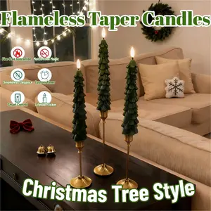 Christmas Tree Flameless Taper Candles Flameless Window Candles with Remote Timer, 11.8" Battery Operated 3D Wick LED Flickering Taper Candle for Home, Wedding, Party Decorations