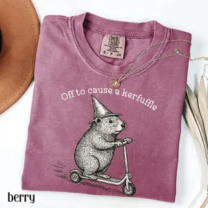 Comfort Colors Off To Cause A Kerfuffle Shirt Funny Groundhog Scooter Tshirt Silly Animal Mental Health Tee Adult Humor Sarcastic T-Shirt