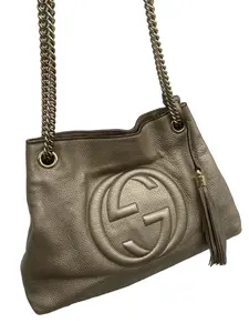 Pre-owned GUCCI Vintage Metallic Interlocking G Leather Chain Tote Bag/wj04130506/0506