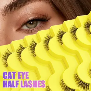 10 Pairs Luxury Cat Eye Half Lashes Strips Natural Feline Eye Makeup Effect False Eyelashes, Create Flawless Look, Clear band Fluffy Soft Faux Mink Lashes, Natural Criss-Cross Winged Tip Design, Reusable Suitable For Daily, Work, Dates, Weddings, Parties