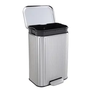 【GARVEE】50L Fingerprint Proof Stainless Steel Kitchen Trash Can with Soft-Close Lid & Removable Inner Bucket, Pedal Rubbish Bin for Home & Office