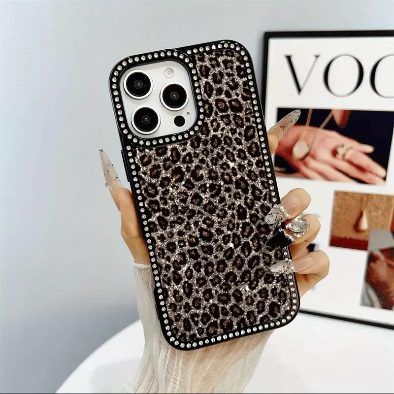 Featuring a shimmering leopard print 2D pattern with diamond embellishments, a durable yet flexible hard back panel, and multiple layers of protection, this product is compatible with iPhone 17, 16, 15, 14, 13, 12, and 11 models