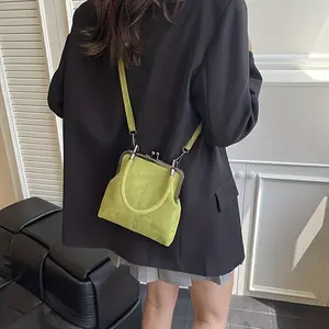 Retro-Style Women's Color-Block Handbag | Faux Leather Crossbody Bag with Kiss-Lock Closure | Adjustable Shoulder Strap | Lightweight Urban Tote | Polyester Lining | Available in Multiple Colors | Ideal for Daily Use