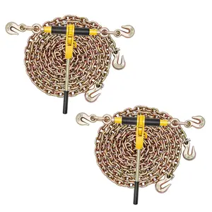 Ratchet Chain Binder Set, 5/16 In x 12.8 Ft, G80 Chains, 8000 Lbs Working Load Limit, Chains And Binders For Tie-Down, Hauling, Towing, And Logging, Heavy Duty, 2 Sets, Ideal For Trucks, Trailers, And Industrial Use
