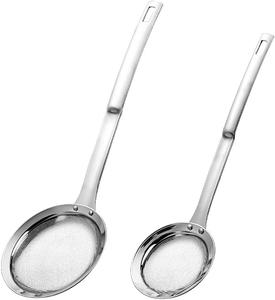 Stainless Steel Mesh Colanders Food Strainers Set Fine Mesh Sieve With Handle Slotted Spoon Handheld Fry Oil Filter For Cooking Vegetable Strainer Foam Hot Pot 2Pack