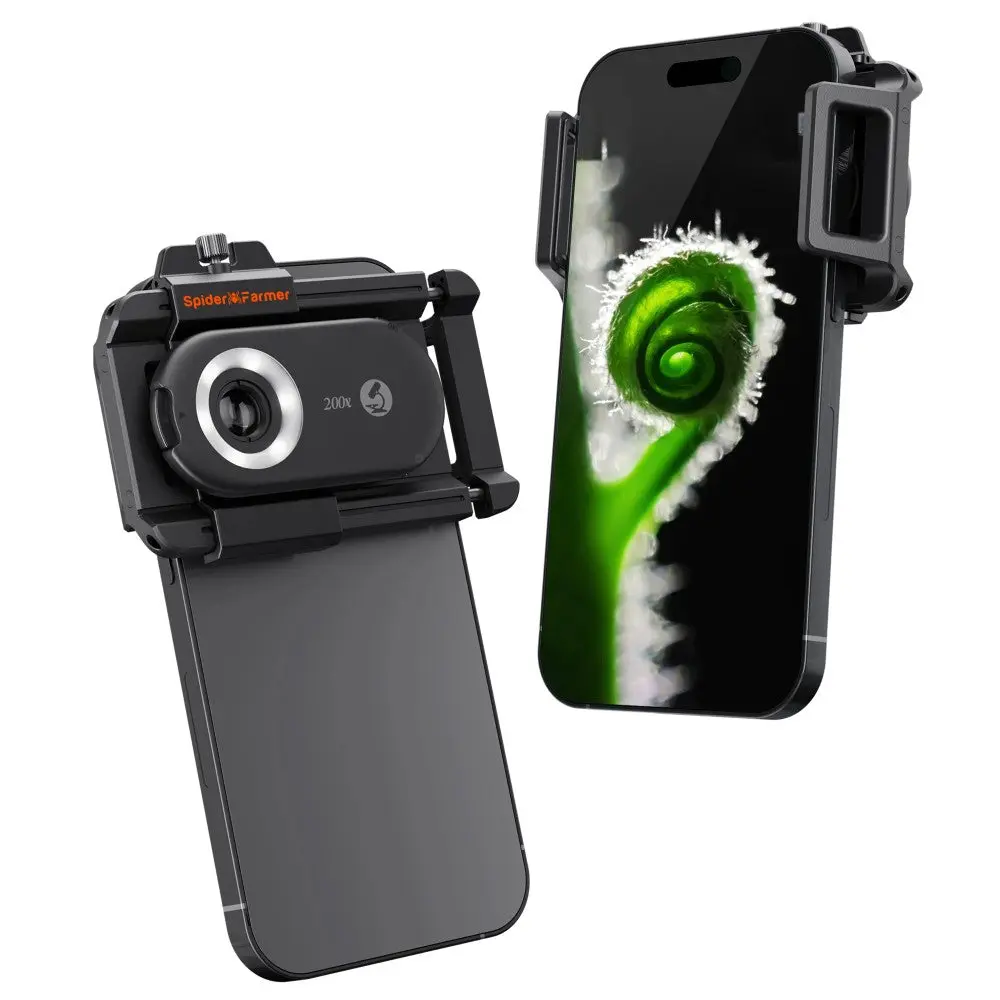 Spider Farmer 200x Trichome Microscope Magnifier Pro | Smart Phone Lens with LED & UV, Nano Zoom, CPL, Clip-On for iPhone & Android