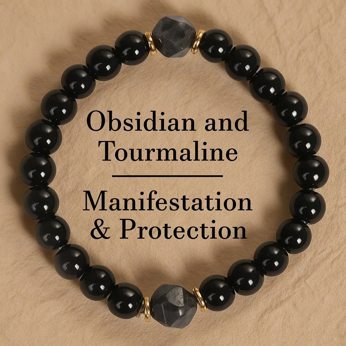 Black Obsidian & Tourmaline Beaded Bracelet for Grounding, Unisex Stretch Fit, Water-Resistant Protection Jewelry for Men & Women, Bracelets