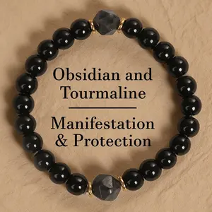 Unisex Black Obsidian & Tourmaline Everyday Bracelet – Perfect Gift for Him or Yourself | Daily Grounding Protection, Blocks Negative Energy & Amplifies Intentions