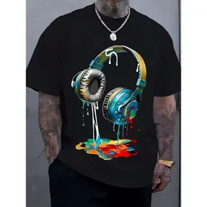 Vintage Streetwear Graphic Tee, Y2K Headphones Paint Splatter Oversized Shirt LBL