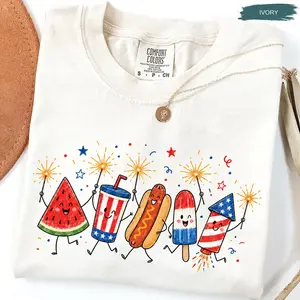 Comfort Colors Patriotic Doodle, Cute Fourth of July Shirt, Watermelon Hotdog Firework Shirt, Retro American Shirt, Funny Sumer 250th Shirt