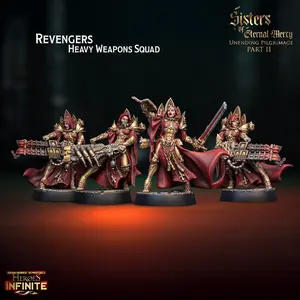 Heavy Weapons Squad Miniatures – Sci-Fi Battle Sisters – Revengers Unit – 32mm Resin 3D Printed Tabletop Models