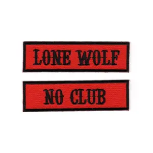 Lone Wolf No Club Embroidered Name tag 2pc Iron on Patch