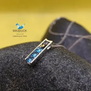 London Blue Topaz / Natural Gemstones / Sterling Silver 925 Pendant / Rhodium plated / Nickel-Free / MadDuckJewels PD2102LB