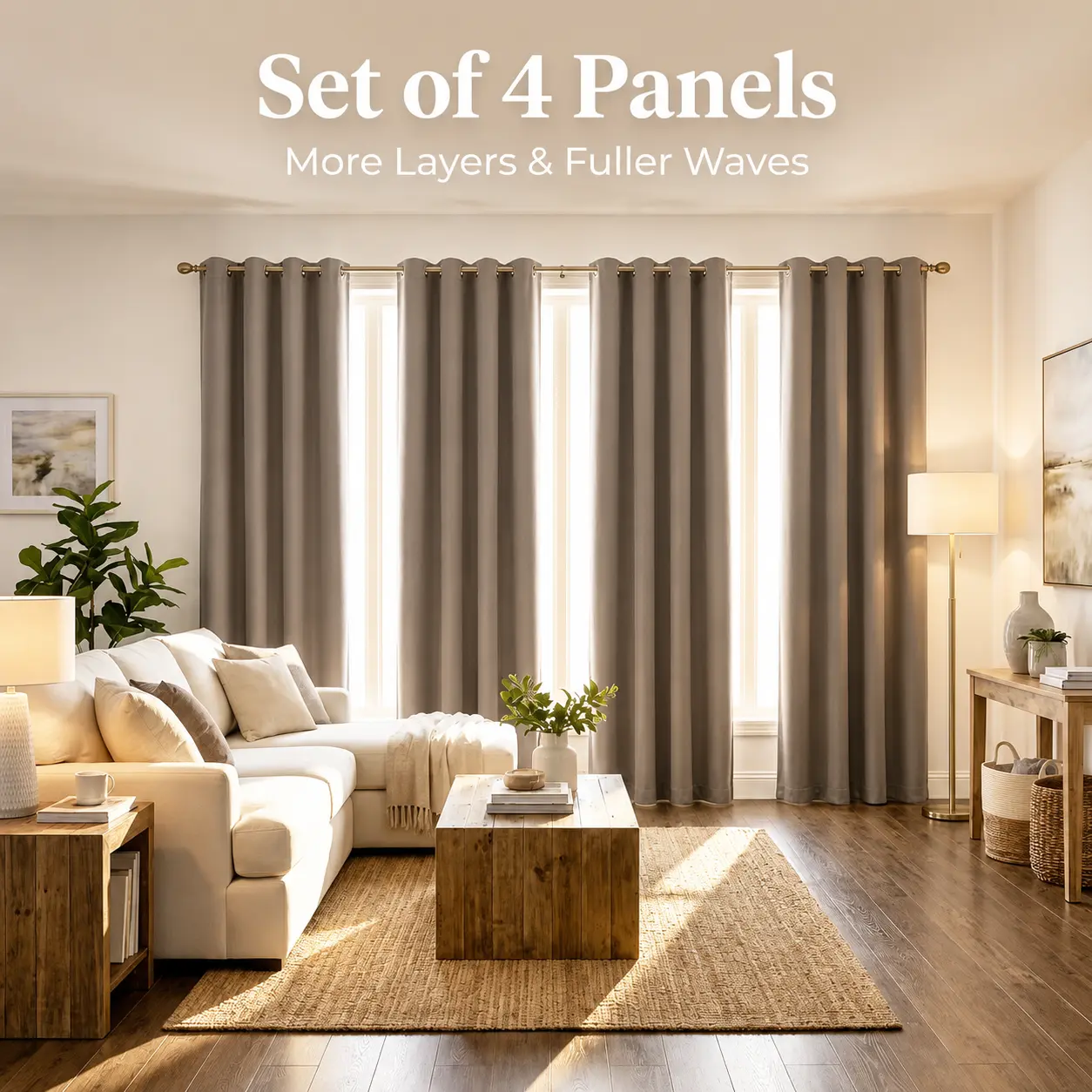 Blackout Curtains 4-Panel Set, 100% Room Darkening Drapes with White Backing, Multiple Colors, Window Curtains for Bedroom & Living Room, 6 Sizes