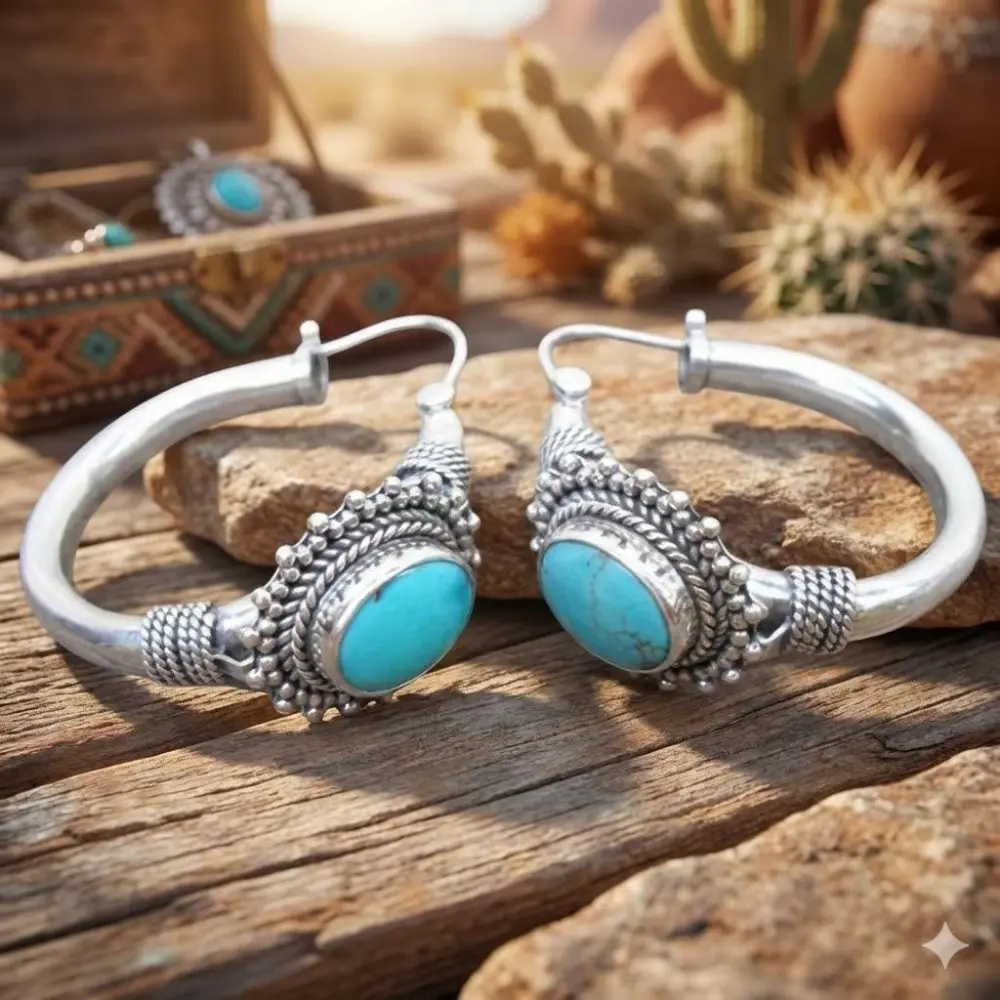 Bohemian Turquoise Earrings: Light Oxygen Design Gemstone Earrings, Handmade Natural Stone Earrings for Women. Perfect Birthday Gift for Her, Everyday Boho Jewelry Pair or Set.