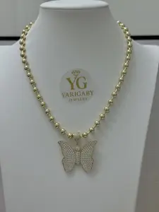 YARIGABY Chain Ball Necklace with Butterfly Pendant 18in Gold Plated Fashion Accessory for Women