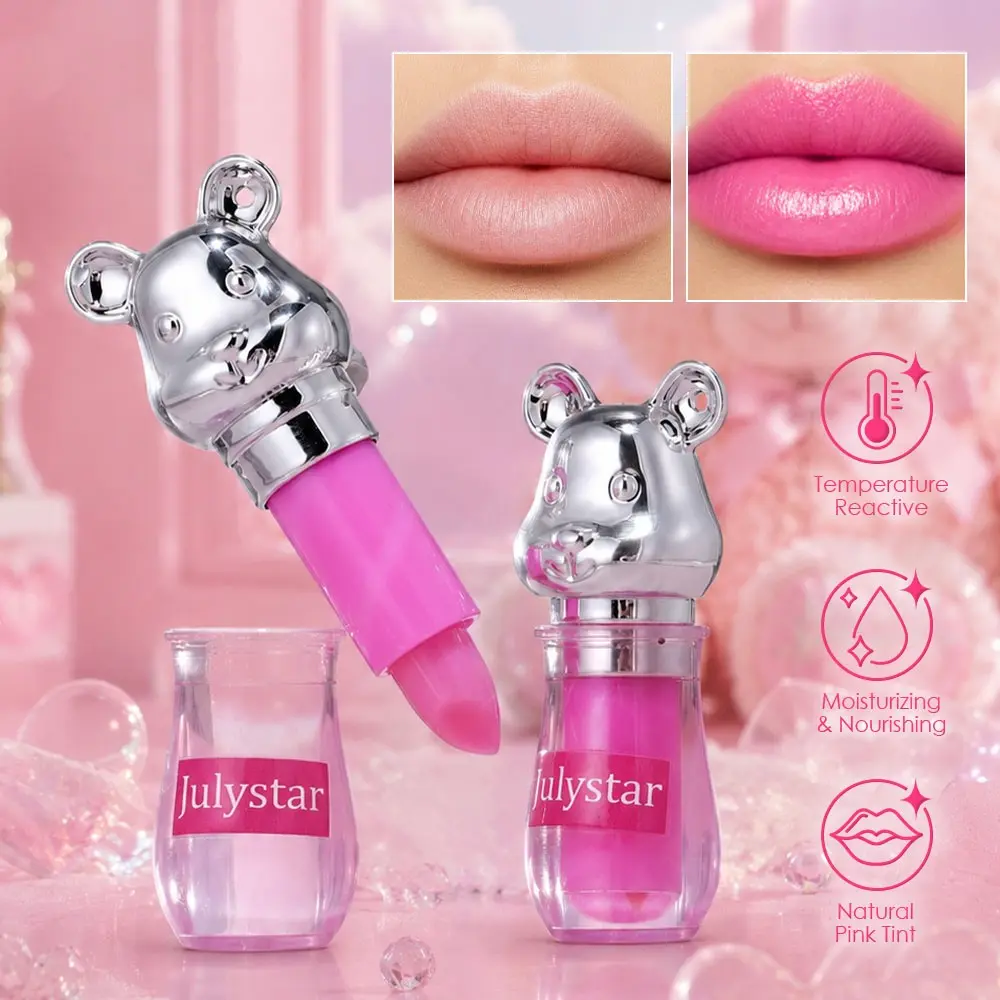 Bear Head Color-Changing Lip Balm, Temperature-Activated Lipstick, Long-Lasting Moisturizing Lip Gloss, Non-Greasy Tinted Lip Care