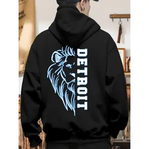 Men’s "Detroit Lion" Cyber Retro Graphic Hoodie - TikTok Trending Urban Vibe Style | Casual Essential
