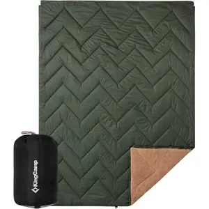 KingCamp Large Camping Blanket with Sherpa Lining, Packable Down Alternative Puffy Printed Wearable Blanket with Snap Buttons, Warm Weatherproof Quilt for Outdoor Travel (79" L x 57" W, Khaki/Olive)