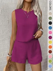 Women's 2-Piece Set, Casual V-Neck Sleeveless Top and Wide Leg Pants, Summer Loose Fit, Home Wear, Office, Vacation, All Seasons, Womenswear