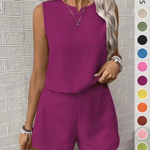 Women's Casual V-Neck Sleeveless Top and Wide Leg Pants 2-Piece Set, Casual Chic Set, Loose Fit Home Wear, Office, Vacation, All Seasons