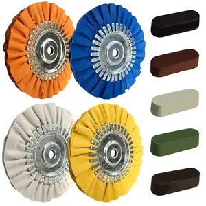 8" Airway Buffing Wheel Kit - 9Pcs Aluminum Metal Polishing Set with 5/8" Arbor Hole & Polishing Compound, Compatible with Angle Grinder for Mirror Finish