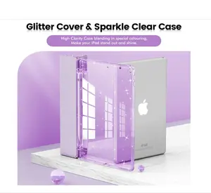 for iPad 9th Generation 2021/ iPad 8th Generation 2020/ iPad 7th Generation 2019 Case 10.2 inch, Glitter Cover with Clear Back, Pencil Holder for Kids Girls, Lilac Purple