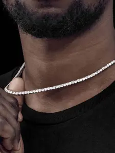 Unisex Street Trend Rhinestone Decor Chain Necklace, Trendy Hip Hop Exquisite Chain Necklace, Chic Iced out Jewelry for Party Decor, Cuban Link Chain