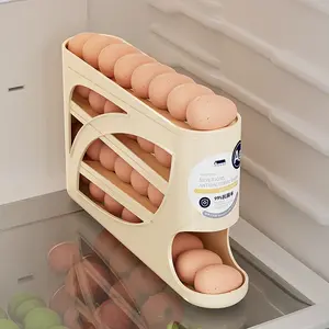 1pc，4-Layer Rolling Egg Rack, Space-Saving Design, Holds 30 Eggs, Glossy Surface, Convenient Handle, Kitchen & Fridge Storage, Durable Plastic