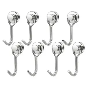 30LBS Strong Neodymium Swivel Magnetic Hooks 8/16 Pack, Heavy Duty Magnetic Organizer for Kitchen, Fridge & Home Use finger