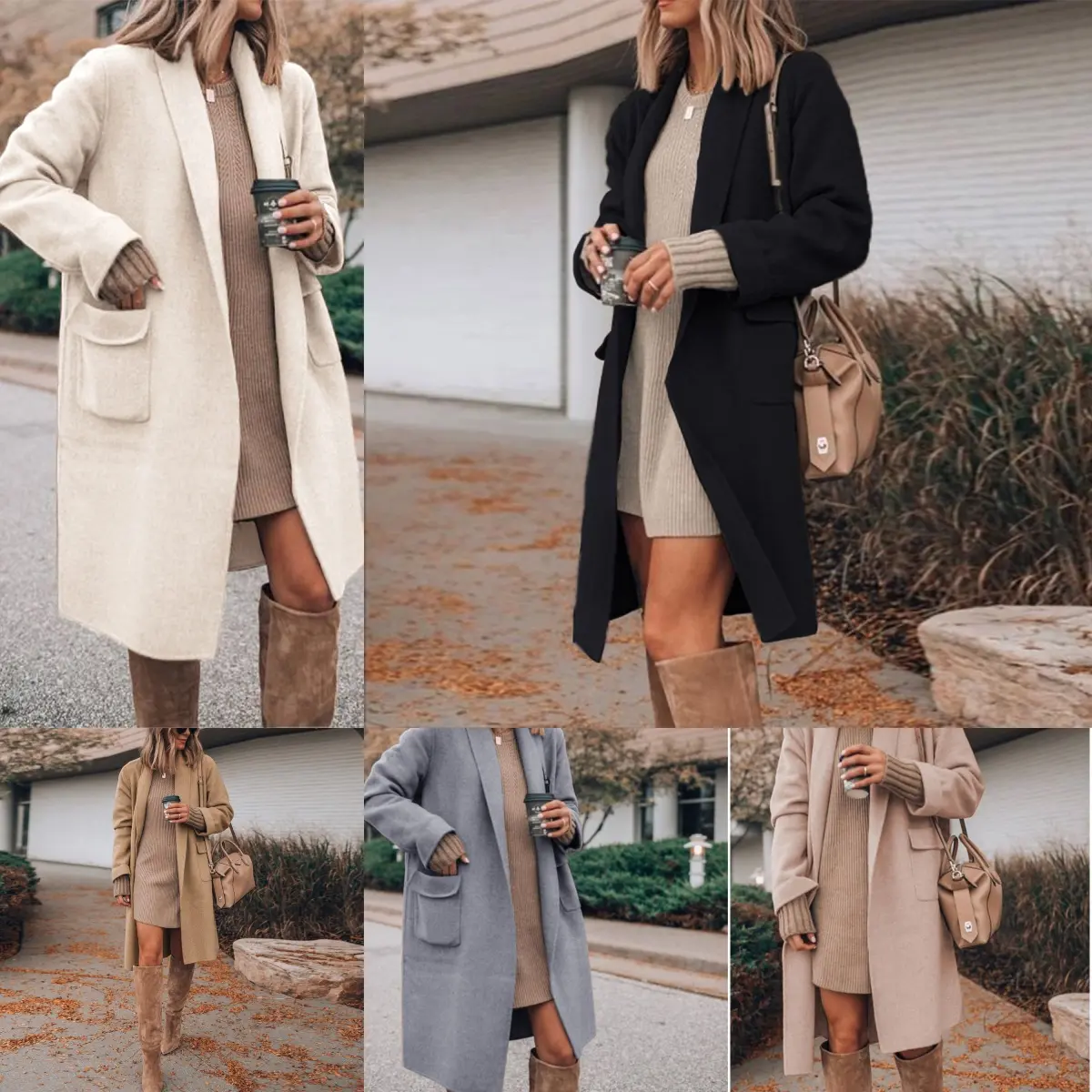 Women's Long Cardigan Wool Coat Open Front Pockets Warm Lapel Jacket Coat 2024 Fall Outerwear