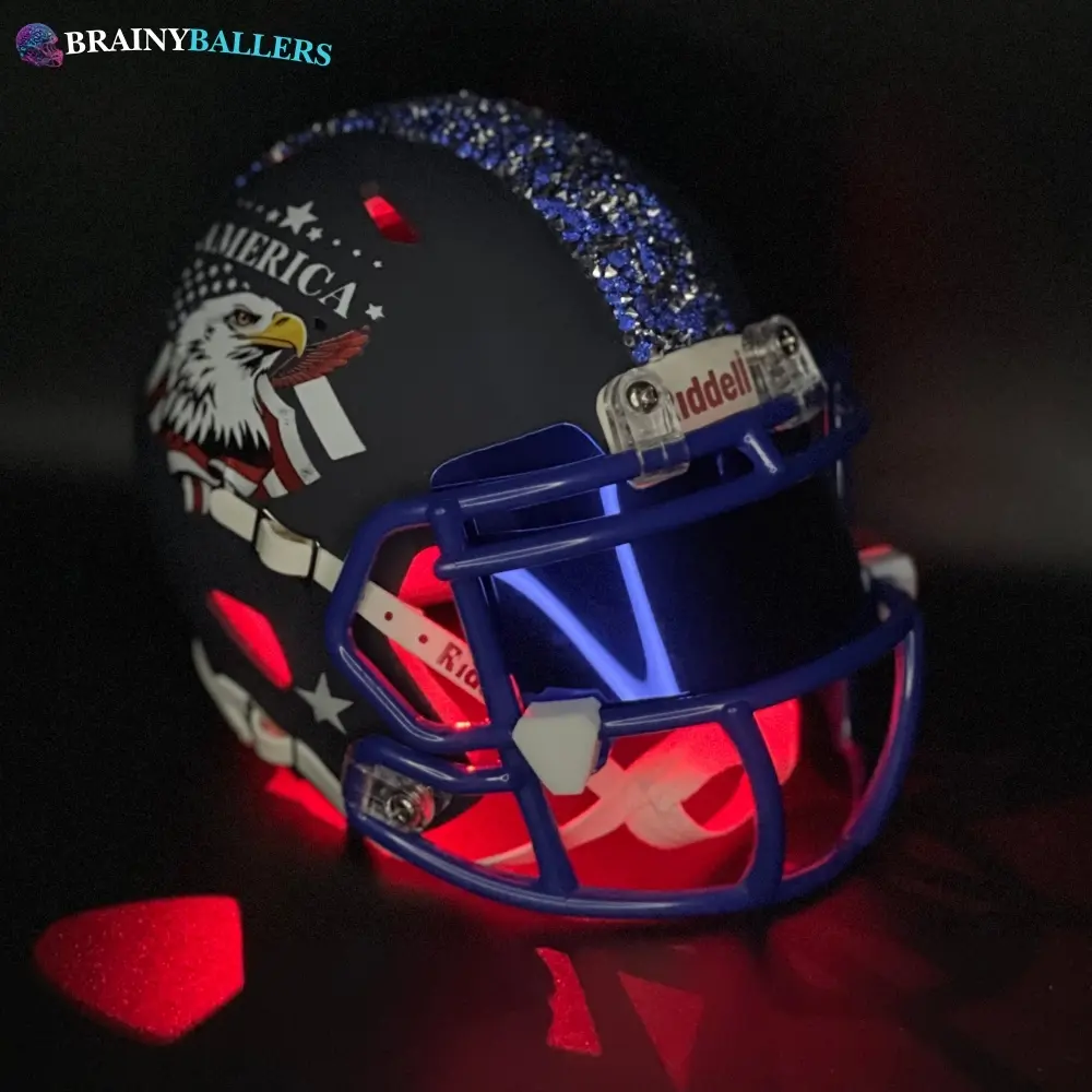 Red LED Light up America Inspired Mini Football Helmet - Crystals, Eagles Flag Matte Navy PERFECT GIFT
