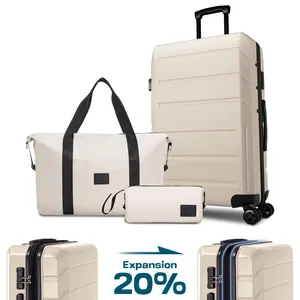 3-Piece Luggage Set Expandable ABS+PC Hardshell Carry-On Suitcase with 360° Spinner Wheels & TSA Lock for Men & Women, Beige 20In Rolling Carry-On Suitcase for Travel, Business, Beige