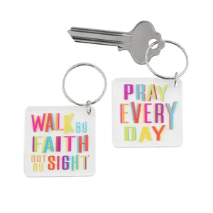 1 1/2" x 1 1/2" Religious Sayings Multicolor Plastic Keychains – 12 Pc.