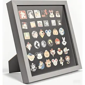 Black Shadow Box for Collectibles - 11x11 Wall and Tabletop Display Frame - Enamel Pin Holder and Organizer - Reusable and Durable - Perfect for Badge and Button Collections Decor Gift Hanging Photo Case Wood