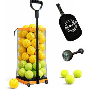 Rolling Tennis Ball Hopper & Picker Basket with Wheels, Holds 50+ Tennis Balls or 40+ Pickleballs, Lightweight Retriever Collector, Durable Easy Pick Up Ball Collector with Paddle Bag, Upgraded