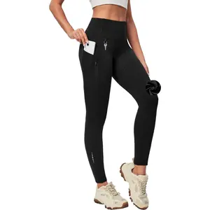 Fleece Lined Leggings with Pockets Waterproof Hiking Pants Warm Thermal Winter Running Pants for WomenGift