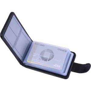 Credit Card Holder, Slim Leather RFID Blocking Wallet Debit Card Protector Organizer Case (Build in 20 Card Slot & 6 Small Cells for Memory Cards)-Horizontal Black