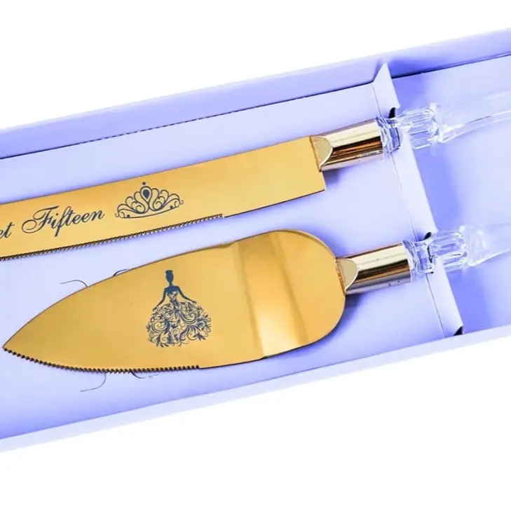 Sweet 16 Metal Cake Server Set - Silver and Gold Design, 11" Server, 13" Knife, Smooth Cut, Stylish, Ideal for Festivals & Luxurious Events (Home & Party Supplies Accessory)