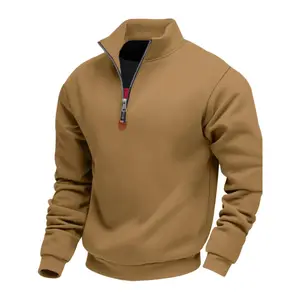 Men's Solid Color Half Zip Up Sweatshirt, Loose Casual Comfy Thermal Warm Long Sleeve Stand Collar Pullover for Daily Wear, Fashion Men's Clothes for All Seasons