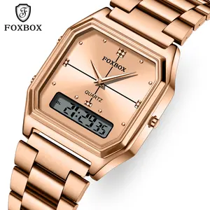 FOXBOX Fashionable Digital Watch, Unique Aesthetic Design, 30M Waterproof, Multifunctional, Alloy Case, Steel Strap