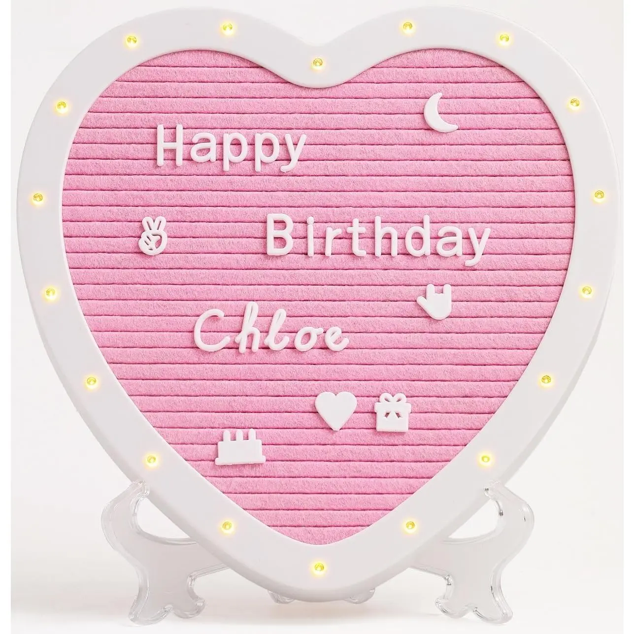 Heart-Shaped Felt Letter Board with Built-in LED Lihts,10x10 Liht-up Messae Board with 663 Pre-Cut Letters,Cursive letters for Valentines Day Birthday Party,Prenancy Announcement,Weddin
