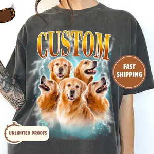 Custom Comfort Colors Vintage Bootleg Pet Shirt Pet Photo + Name Custom Dog Portrait Personalized Shirt Custom T Shirts Cat Shirt 90's Tee 4V3