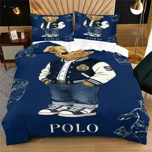 Bear print pattern duvet cover set, including 1 duvet cover and 1 or 2 pillowcases, without a core or pillow, suitable for bedroom or dormitory bedding set, suitable for gift giving or personal use