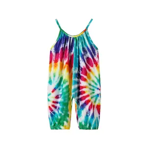 Toddler Girls Halter Backless Tie Dye Romper Baby Kid Sleeveless Jumpsuit Pants Clothes with Pocket Size 1-6 T