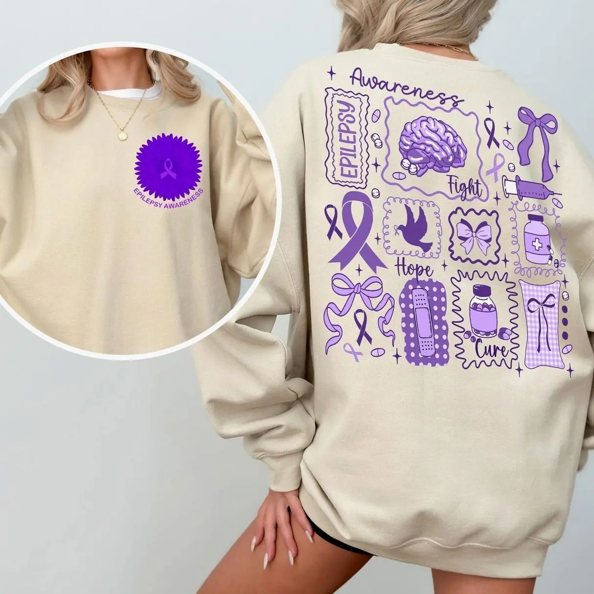 Epilepsy Awareness Shirt, Purple Ribbon Tee, Epilepsy Fighter Sweater, Brain Floral Support Shirt, Survivor Gift, Neurological Awareness W