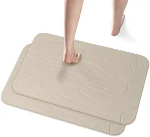 2 Pack Diatomaceous Earth Shower Mat, Stone Bath Mat, Nonslip Super Absorbent Fast-Drying Hard Bath Mat for Bathroom Shower Floor, 23.62 x 15.35 inch, Grey and White