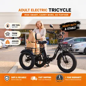 Electric Tricycle, Equipped with High Carbon Steel Frame, Full Suspension System, Peak 1350W Step-Thru Etrike, Fat Tire Folding Electric Trike S180, 3 Wheels Electric Bikes for Adults, Removable Battery and Large Basket for Women Men