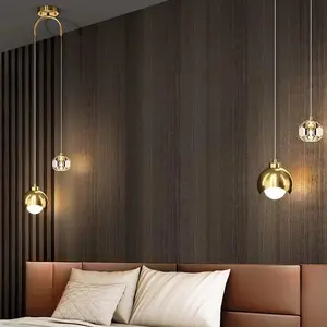 Modern Crystal Pendant Light, Adjustable Height Bedside Lamp, Ceiling Mounted, Suitable for Bedroom Living Room, No Bulb Included